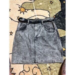 Vintage Acid Wash Denim Mini Skirt with Belt 80s Style